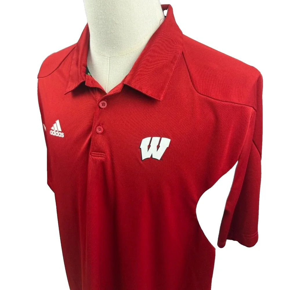 Adidas Wisconsin Badgers Red Climalite Performance Polo Shirt Mens XLarge